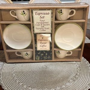 Espresso Set 4 Handpainted  Cups & Sauce with Espresso Roast Coffee